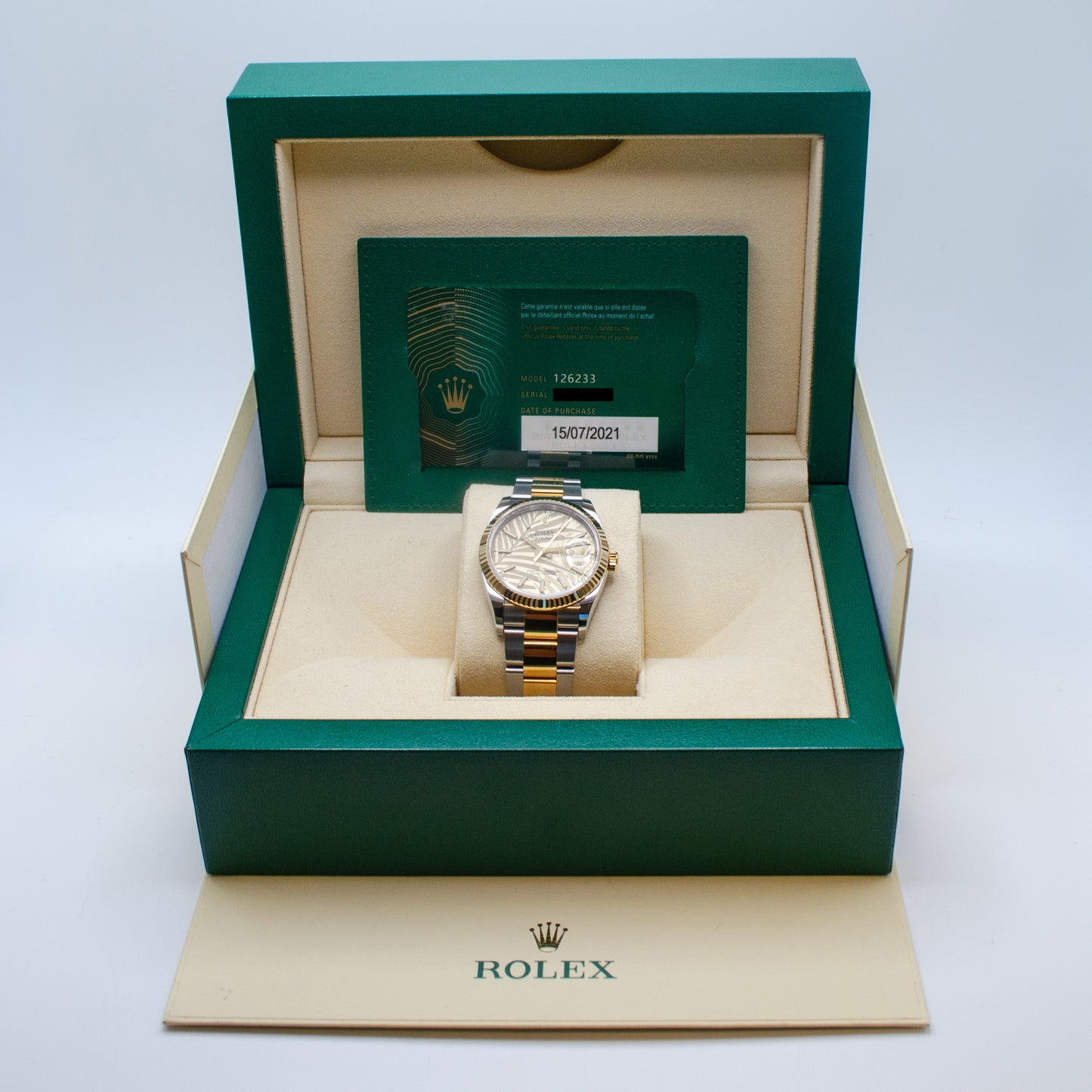 2021 Rolex Datejust 126233 Palm Dial Fluted Oyster