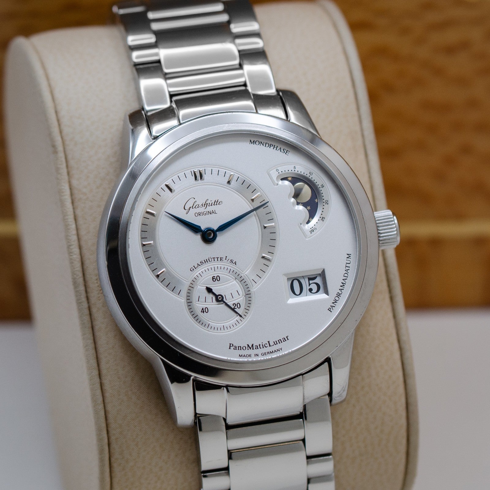 Glashütte Original PanoMaticLunar Silver 1-90-02-02-02-04 Box and papers