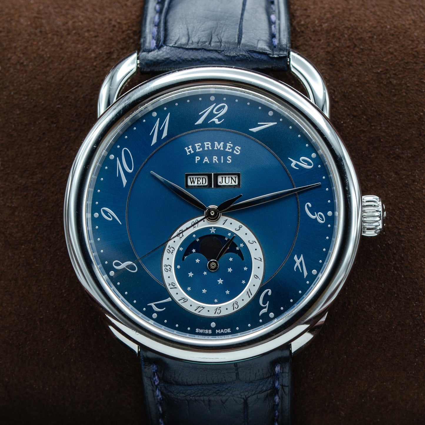 Hermes Arceau Grand Lune AR8.810 SS Blue Dial 2021 Full Set
