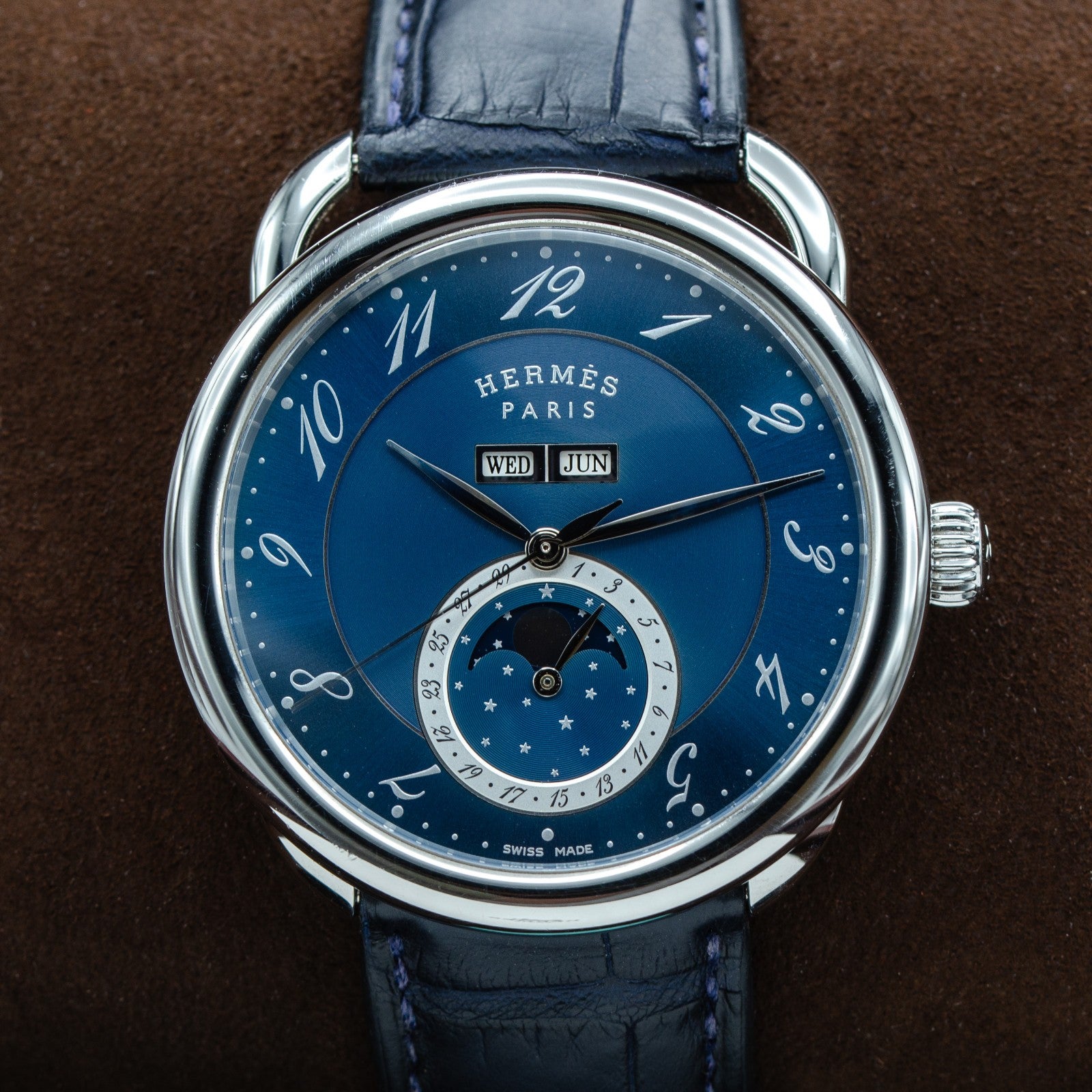 Hermes Arceau Grand Lune AR8.810 SS Blue Dial 2021 Full Set