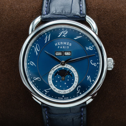 Hermes Arceau Grand Lune AR8.810 SS Blue Dial 2021 Full Set