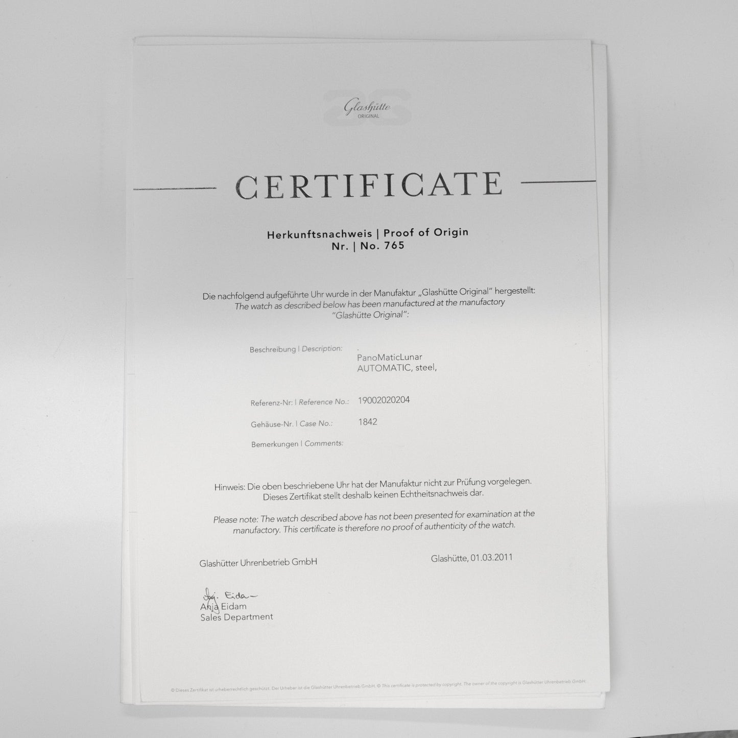 Glashütte Original PanoMaticLunar Silver 1-90-02-02-02-04 Box and papers