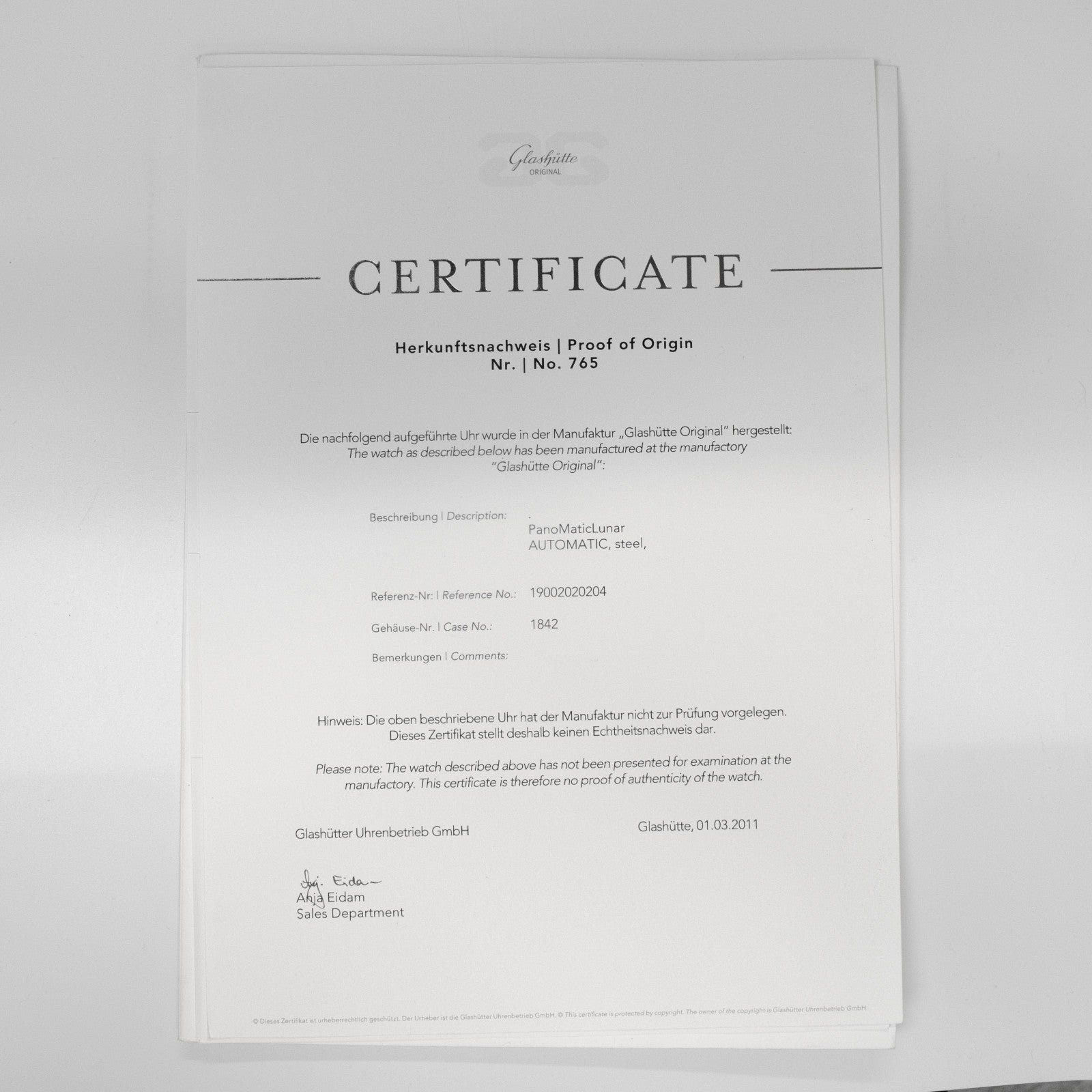 Glashütte Original PanoMaticLunar Silver 1-90-02-02-02-04 Box and papers
