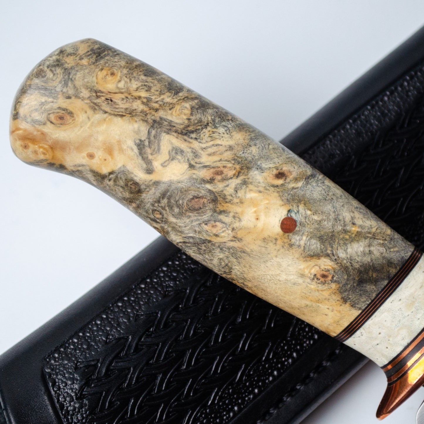 California Buckeye Burl and Ivory Custom Behring Made Hunting Knife