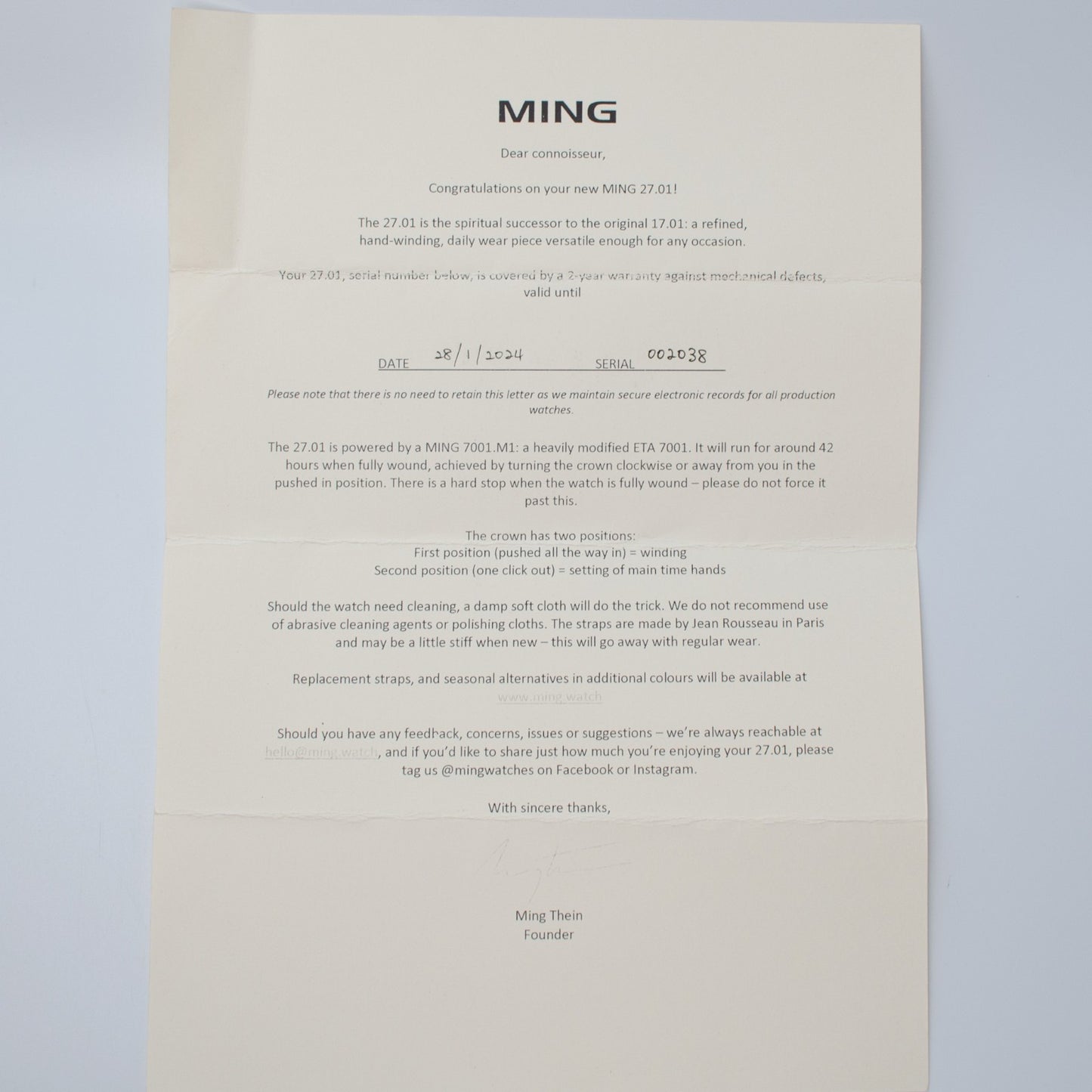 Ming 27.01 ULTRA THIN Box and Papers 2022