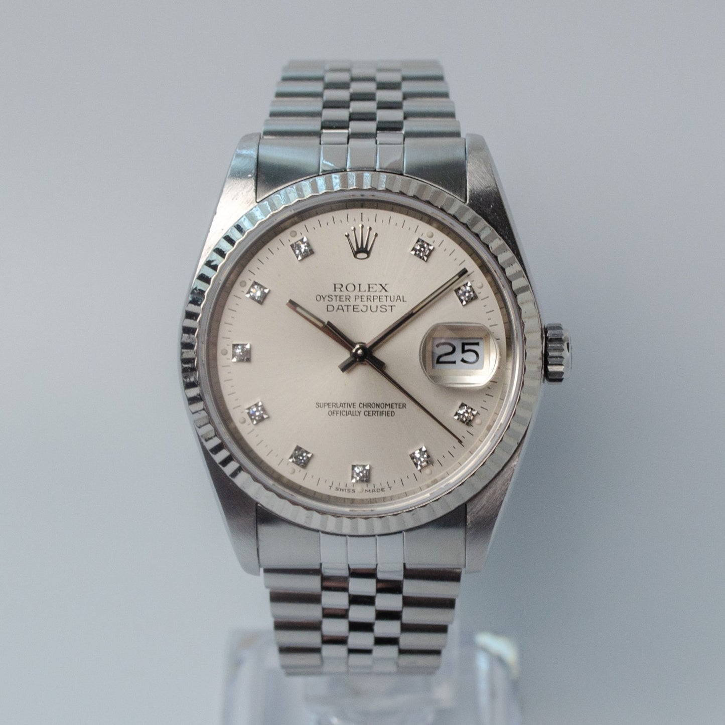 1989 Rolex Datejust 36 Silver Diamond Dial 16234