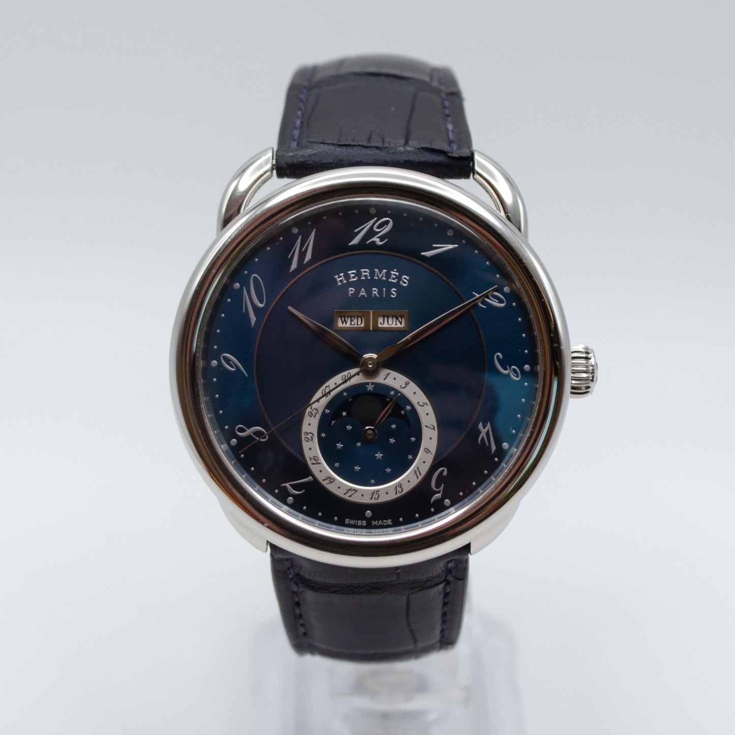Hermes Arceau Grand Lune AR8.810 SS Blue Dial 2021 Full Set