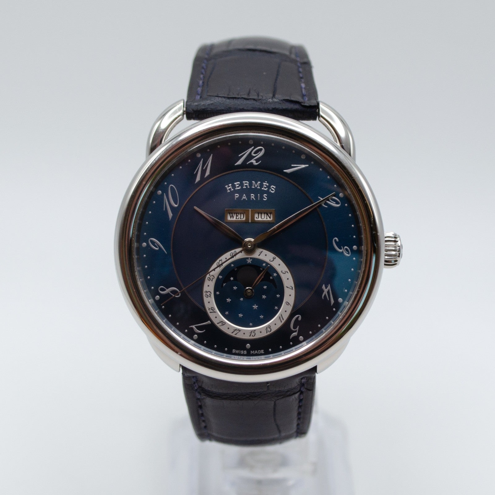 Hermes Arceau Grand Lune AR8.810 SS Blue Dial 2021 Full Set