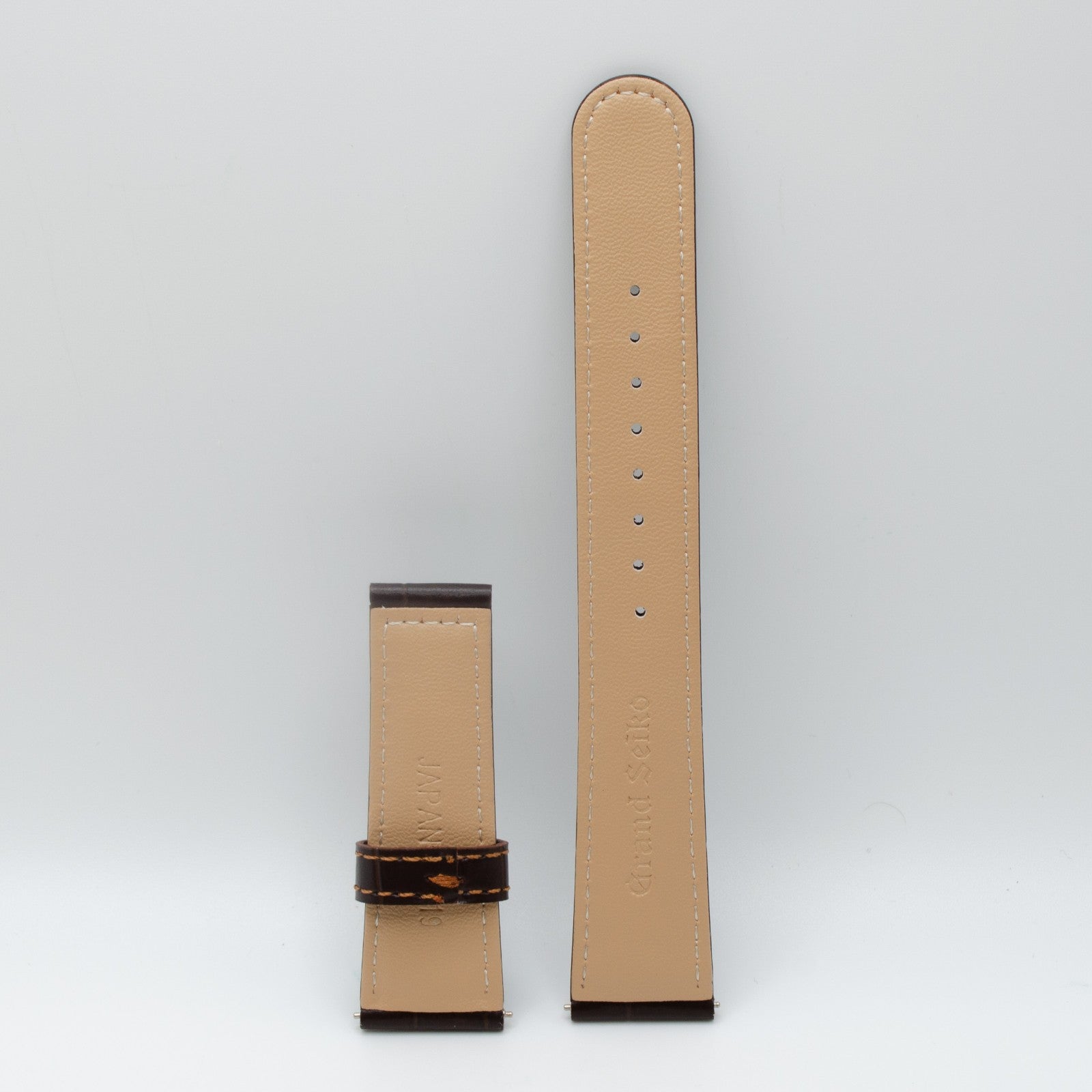 Grand Seiko 19mm OEM Brown Crocodile Strap, Copper Stitching, Deployant Clasp