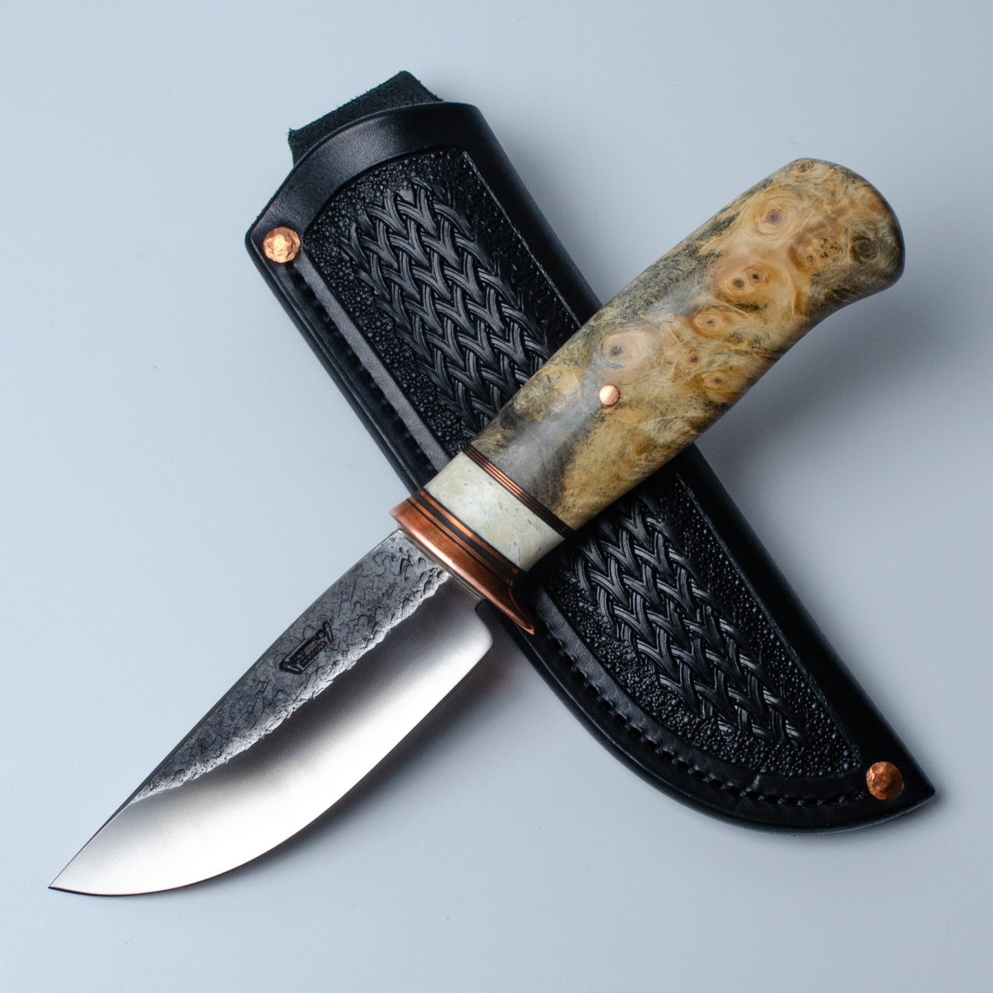 California Buckeye Burl and Ivory Custom Behring Made Hunting Knife